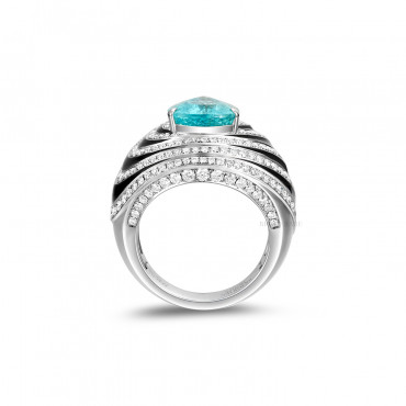 PARAIBA TOURMALINE, ENAMEL AND DIAMOND RING